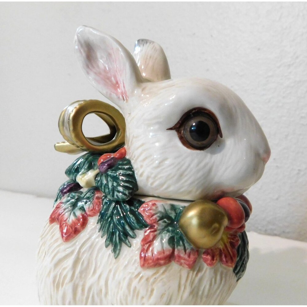Fitz & Floyd Classics Snowy Wood Bunny Rabbit Figurine Dish 5" Festive Holiday - Picture 7 of 11